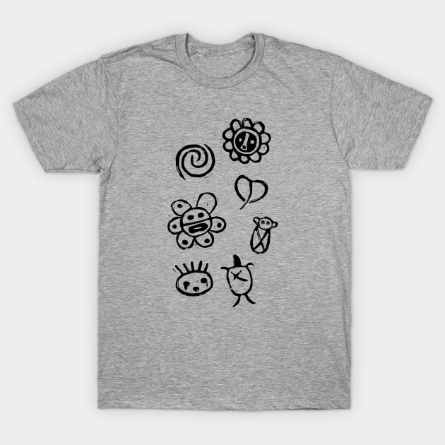 Taino Block Printed Symbols (Black Ink Version) T-Shirt by LaForma